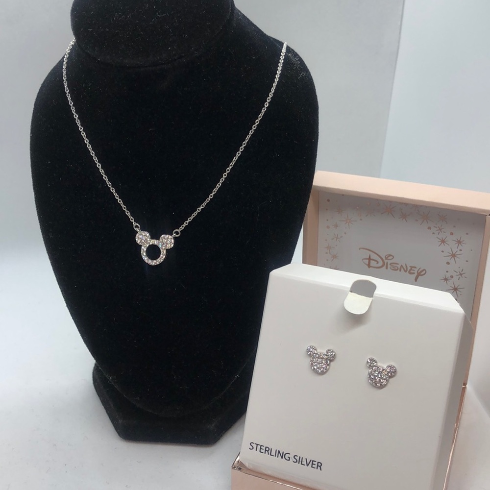 NWT set of 2  Sterling Disney Neckline 16” w/matching earring.Gorgeous